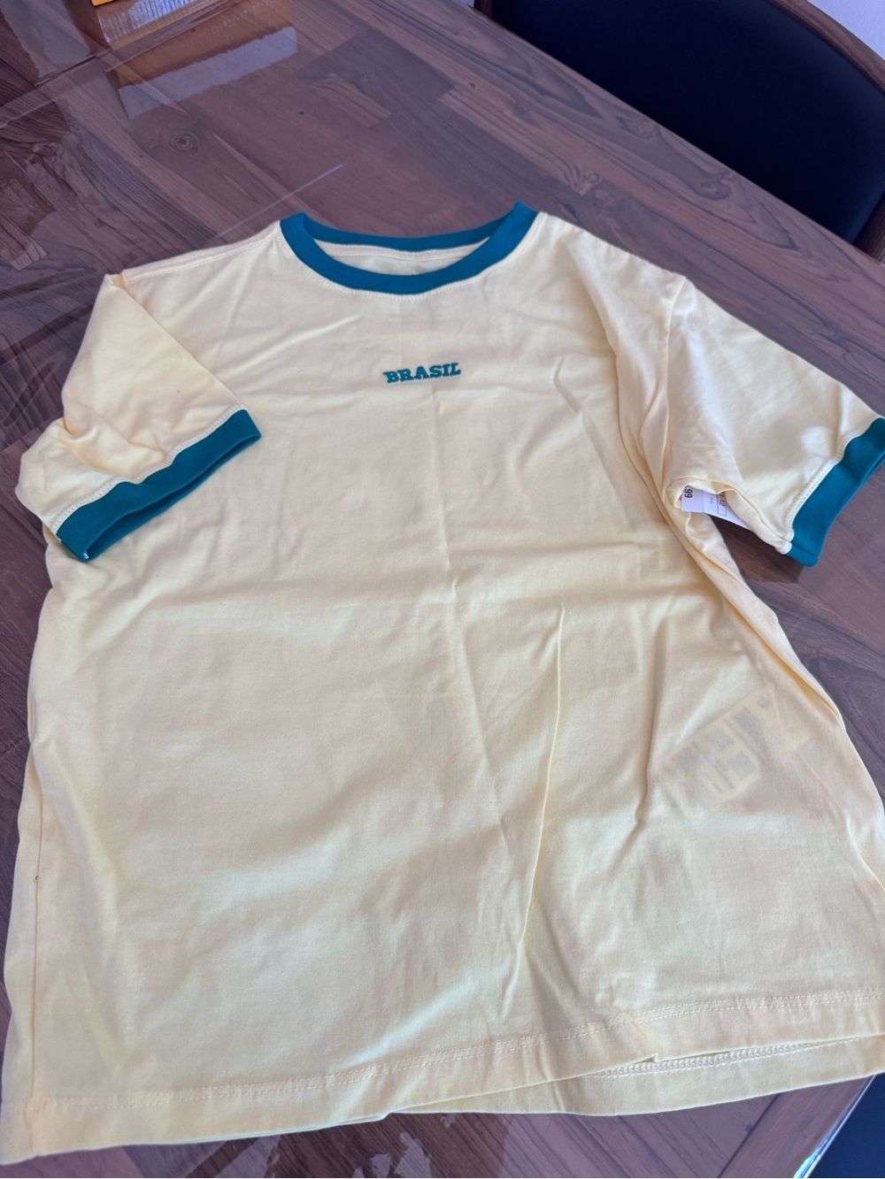 Brasil Ringer Tee - Yellow with Teal Trim